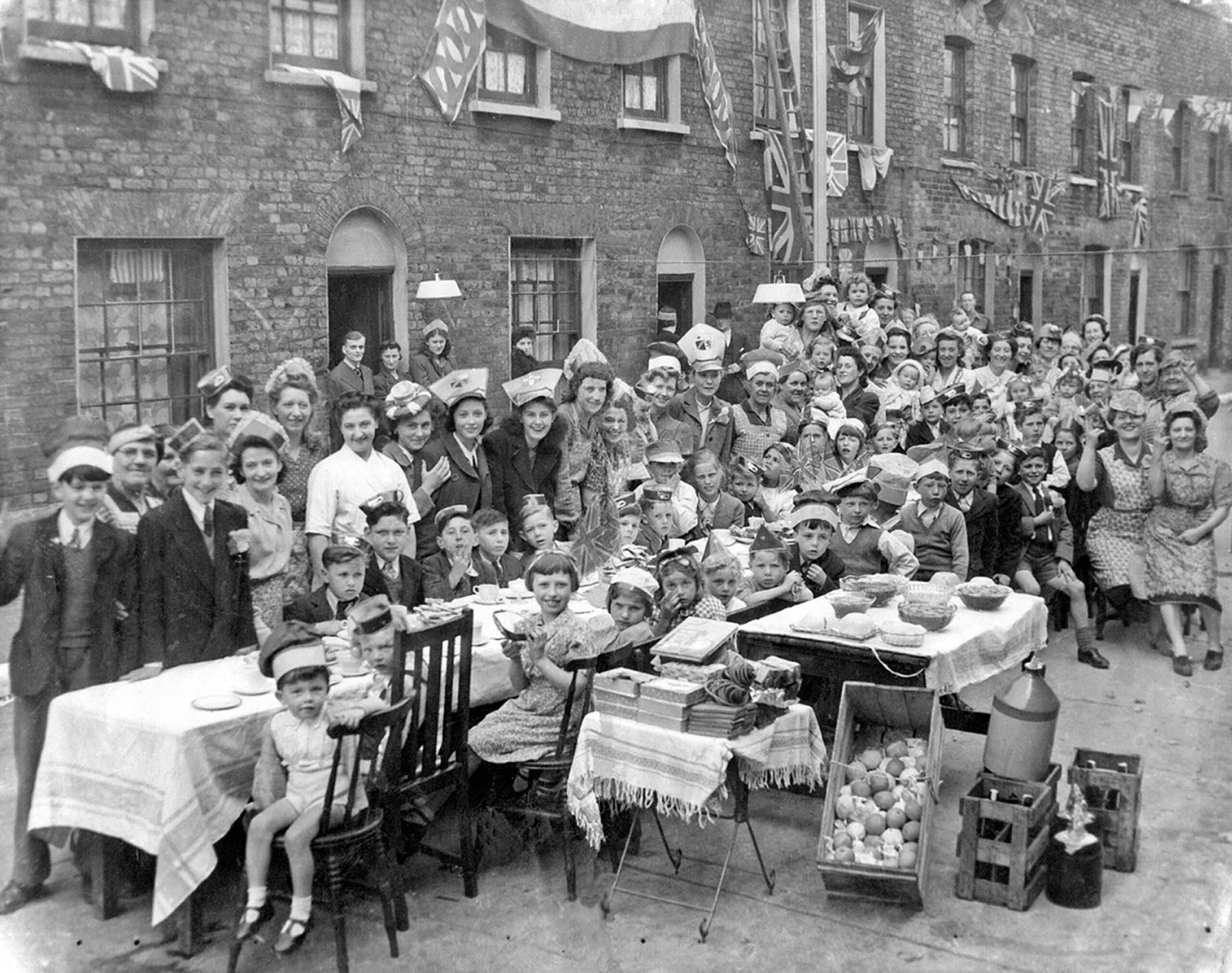 A street party on VE Day (Victory in Europe Day), the 8th May 1945